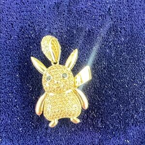 14K yello Gold Pikachu-Inspired Bunny Pendant Necklace Charm